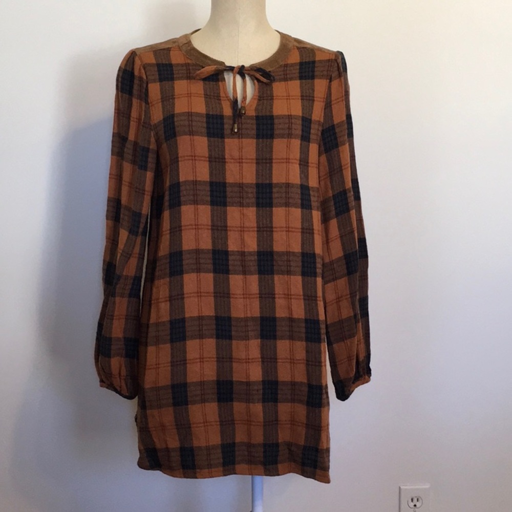 Love Riche Plaid Mini Dress in Rust and Black